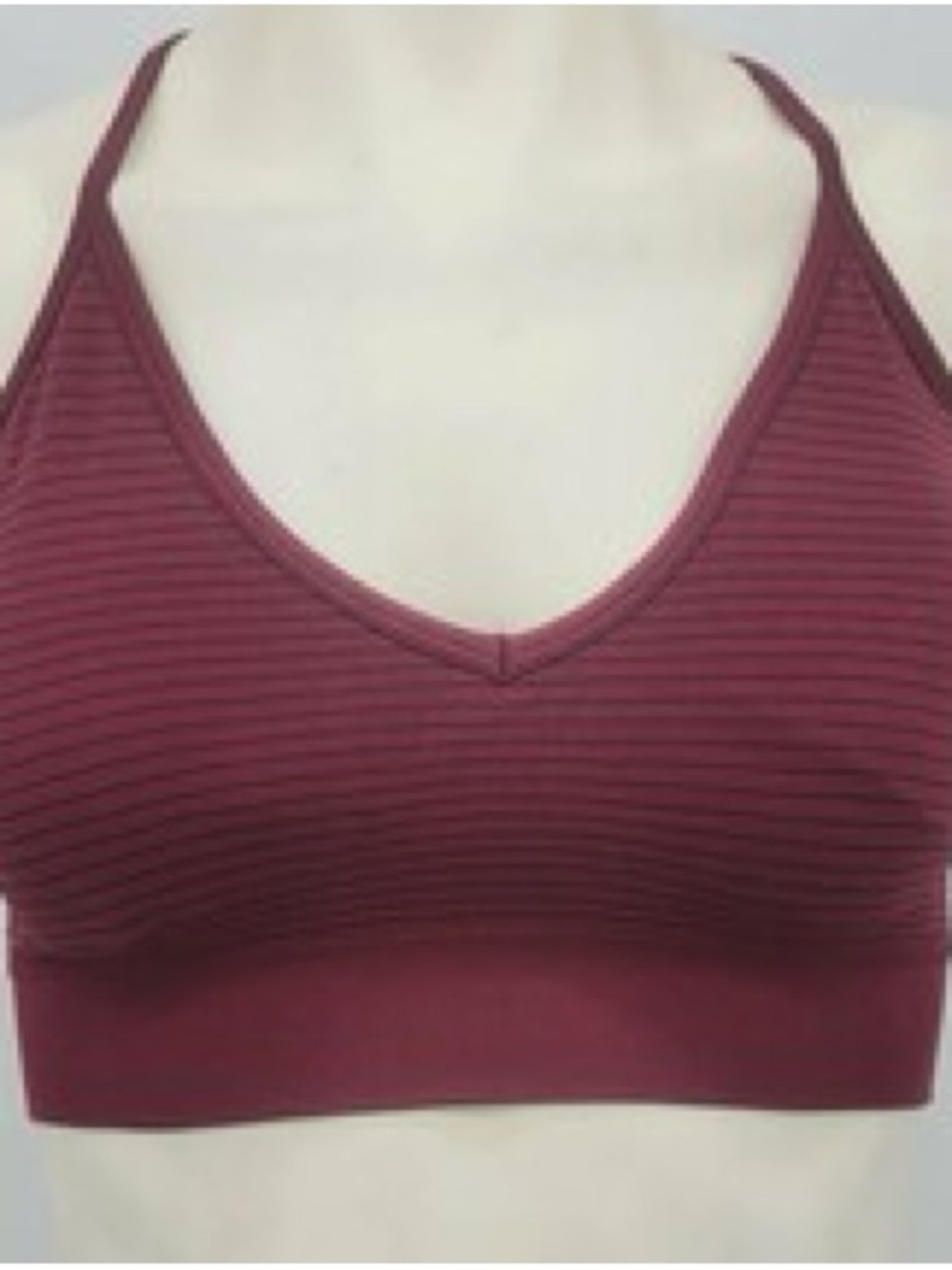 0050:Secret Treasures Ribbed V-Neck Seamless Bralette in Burgundy